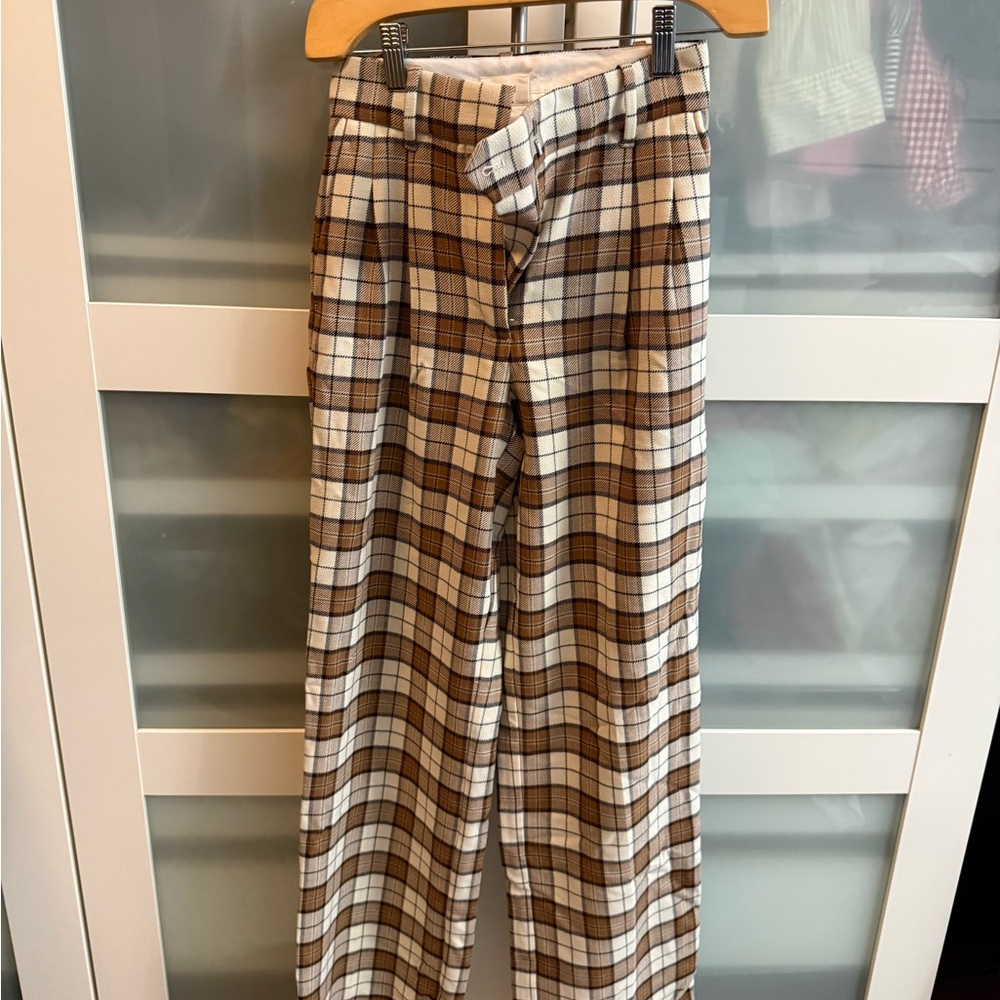 Wilfred Brown and Cream Plaid Wide-Leg Chinos
